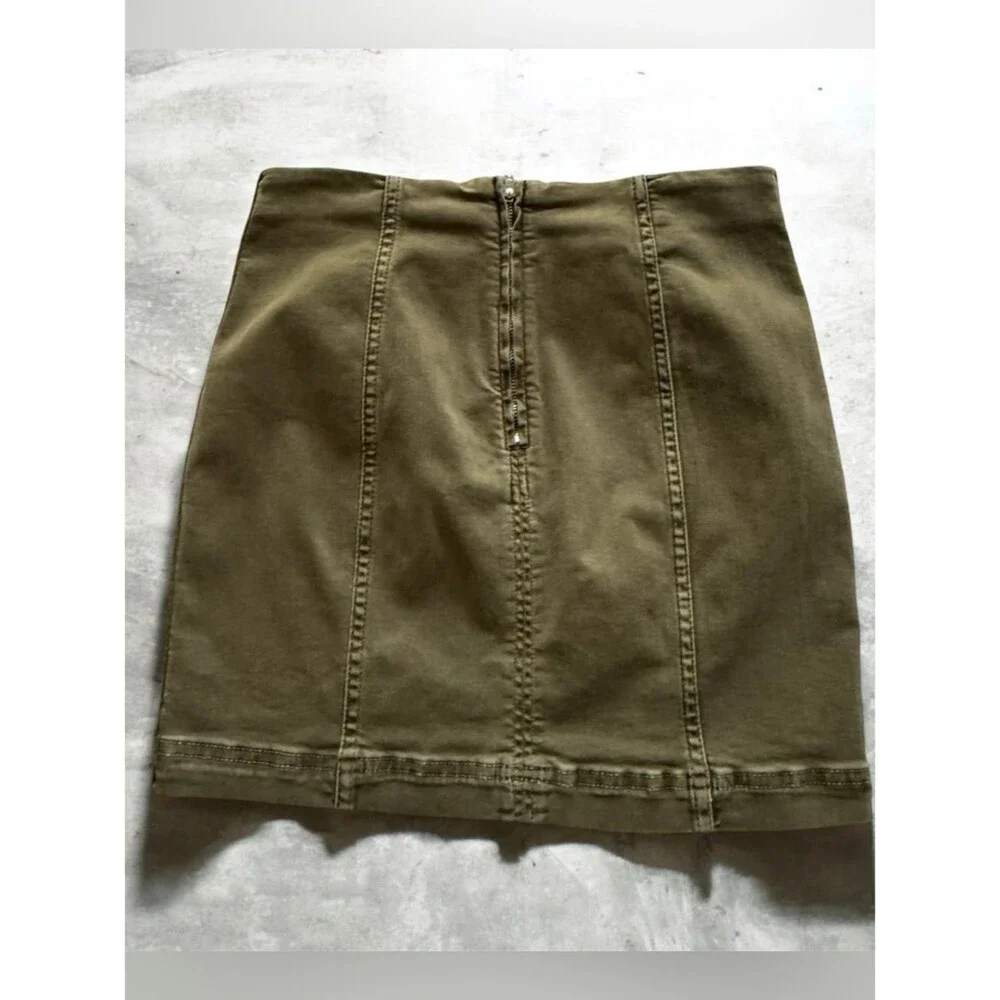 Free People Modern Femme Denim Mini Skirt - Olive Green - Size 6